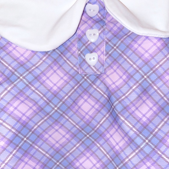 Hot Topic Kawaii Pink & Purple Plaid Collared Swim Top & High waisted bottoms - Picture 11 of 13